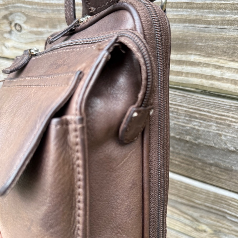 Vintage Fossil Brown Leather Organizer Crossbody Bag Functional Retro Classic - Picture 12 of 13